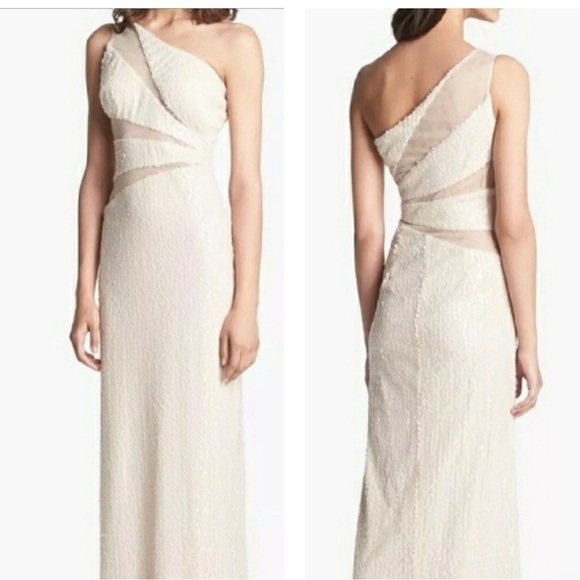 Adrianna Papell Hailey Sequin Mesh Cutout Gown US4 - Picture 1 of 8